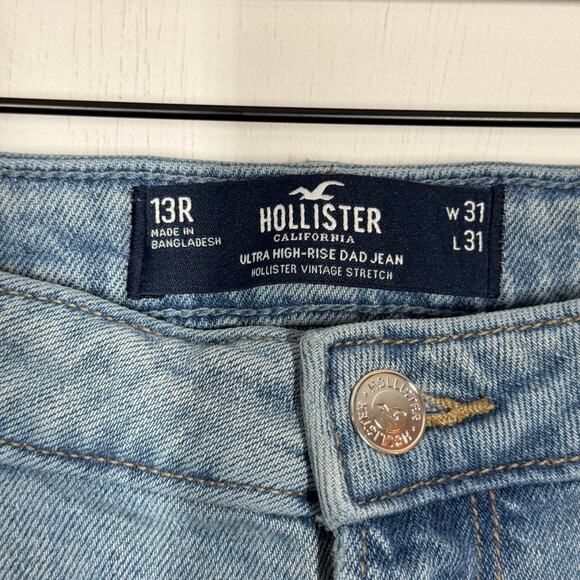 Hollister Ultra High Rise Dad Jeans Womens Size 31 Blue Denim Patchwork Stretch - Picture 8 of 9